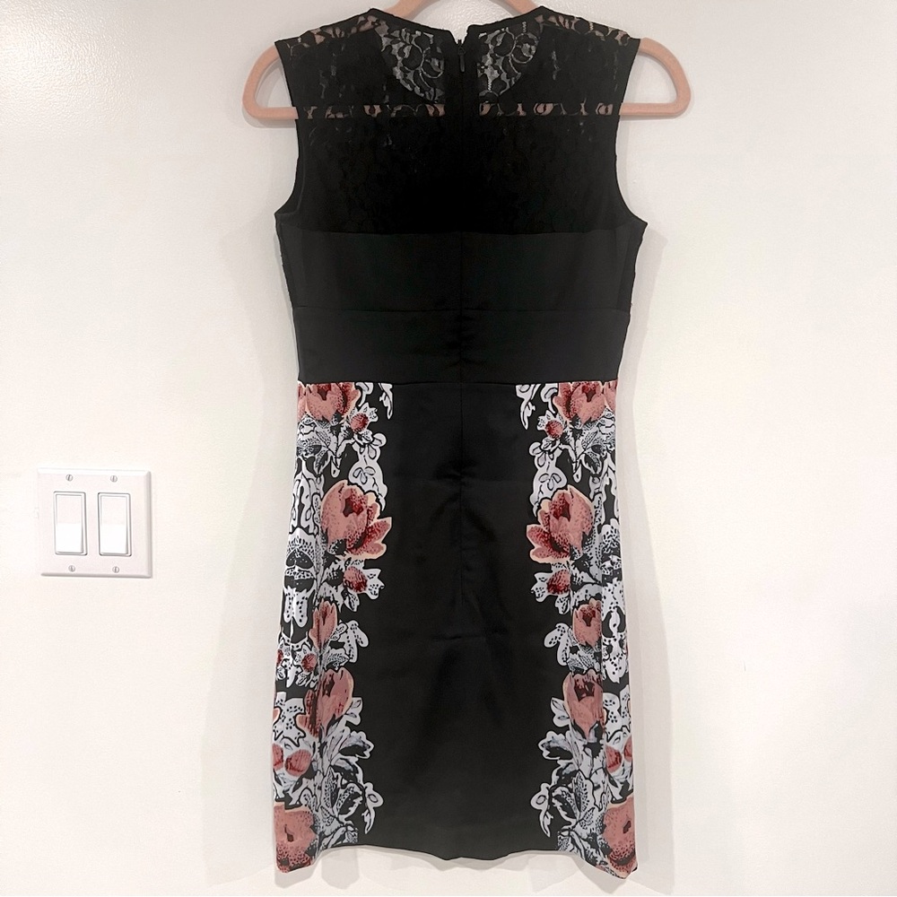 Guess Womens XS Lace Inset Floral Print Cocktail Dress Black Mini Dark Eden - Picture 3 of 12